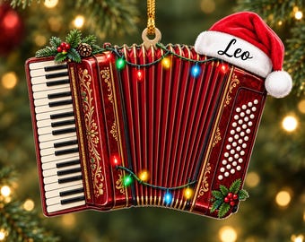 Personalized Accordion Christmas Ornament, Custom Name Accordion Player Gift, Musician Christmas Ornament, 2D Flat Xmas Holiday Keepsake