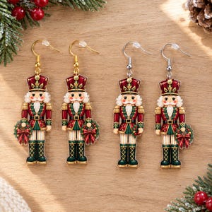 Classic Nutcracker Christmas Earrings 2026, Red Green Acrylic Nutcracker Dangle Earrings, Vintage Holiday Jewelry, Christmas Gift for Her