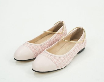 Rosa Tweed Ballerinas | Handmade Gold Anklet Hochzeitsschuhe | Auf Bestellung