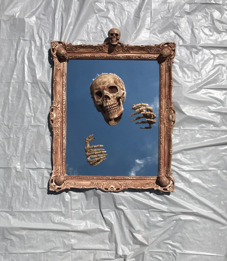 Creepy Haunted Halloween Spooky Gothic Style Skeleton Skull Mirror Prop image 1