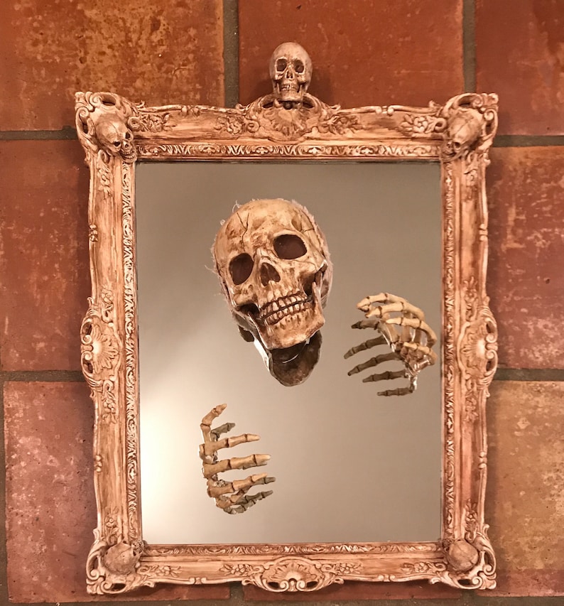 Creepy Haunted Halloween Spooky Gothic Style Skeleton Skull Mirror Prop image 5