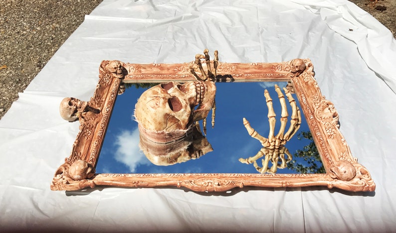 Creepy Haunted Halloween Spooky Gothic Style Skeleton Skull Mirror Prop image 3