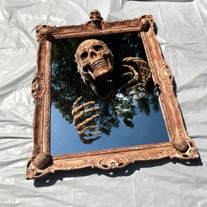 Creepy Haunted Halloween Spooky Gothic Style Skeleton Skull Mirror Prop image 2