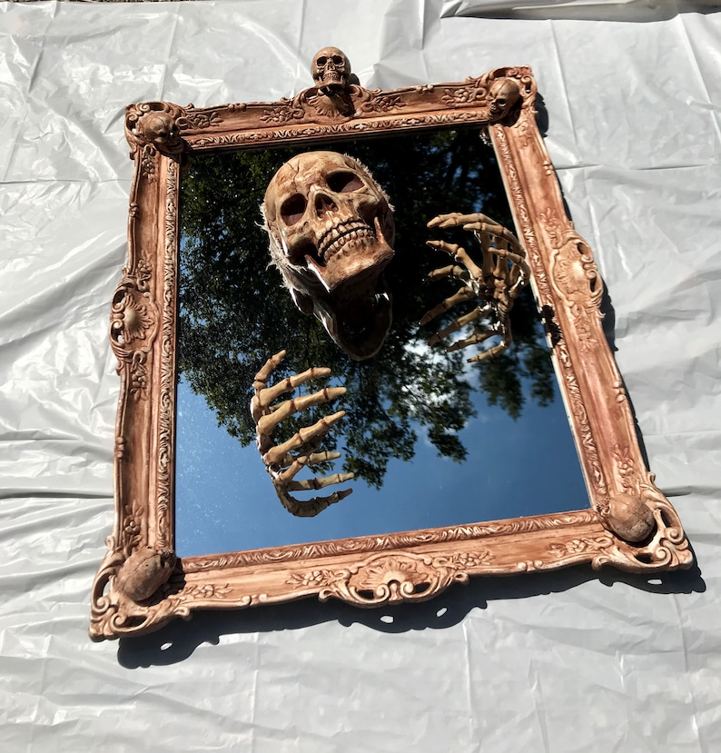 Creepy Haunted Halloween Spooky Gothic Style Skeleton Skull Mirror Prop image 2