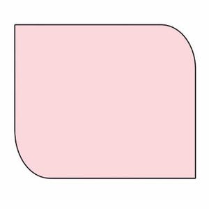 May include: A rectangular, light pink shape with rounded corners and a black outline. The shape is set against a white background. The design is simple and minimalist.