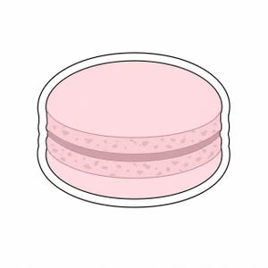 May include: A light pink macaron cookie illustration with a white outline. The cookie has a textured surface and a darker pink filling. The design is simple and clean, perfect for dessert-themed projects.