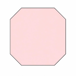 May include: A light pink, octagonal shape with a black outline. The shape is a solid color and appears to be a flat surface. The edges are straight and the corners are angled.