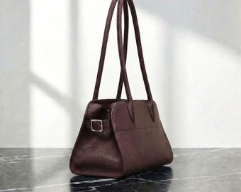 Structured Leather Work Tote Bag for Women, Pebbled Leather Office Tote, Minimal Shoulder Bag, Everyday Commuter Tote