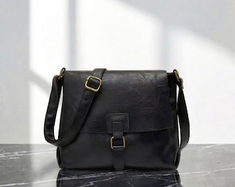 Vegan Leather Satchel Bag: Black Crossbody Work Shoulder Bag