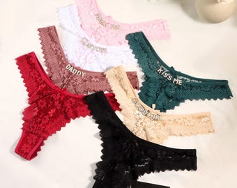 Personalized Thong with Name, Lace Thong, Custom Name Thong, Crystal Name Lingerie, Name G-Strings, Valentine's Day Gift, Anniversary Gift