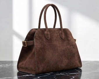 Suede Tote Bag, Minimalist Leather Tote Bag, Genuine Leather Handbag