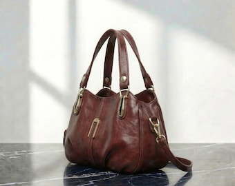 Luxury Leather Shoulder Bag - Crossbody Top Handle Leather Tote Bag for Women, Elegant Everyday Handbag