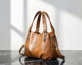 Luxury Leather Shoulder Bag - Women Crossbody Top Handle Tote Bag, Elegant Everyday Leather Handbag