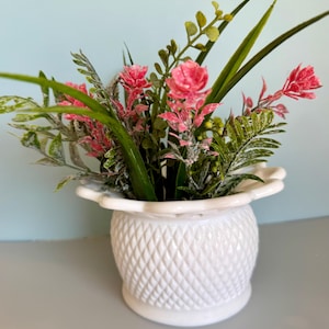 Vintage Imperial Milk Glass Vase, Diamond Point Lace Edge, Mid-Century Home Decor image 1