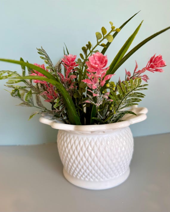 Vintage Imperial Milk Glass Vase, Diamond Point Lace Edge, Mid-Century Home Decor