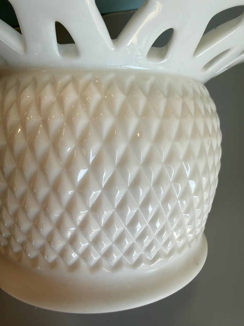 Vintage Imperial Milk Glass Vase, Diamond Point Lace Edge, Mid-Century Home Decor image 7
