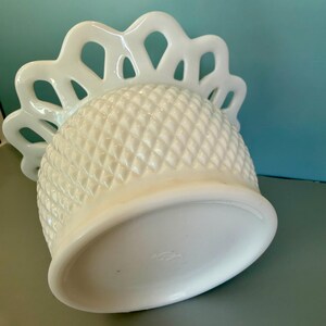 Vintage Imperial Milk Glass Vase, Diamond Point Lace Edge, Mid-Century Home Decor image 5