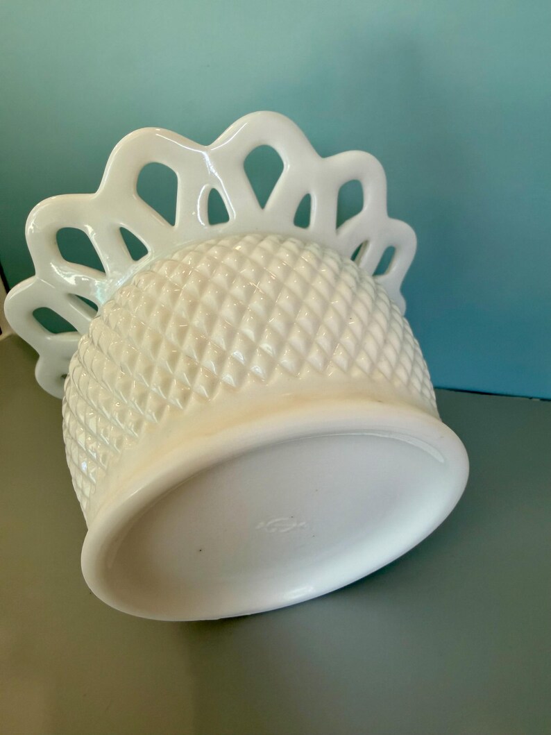 Vintage Imperial Milk Glass Vase, Diamond Point Lace Edge, Mid-Century Home Decor image 5