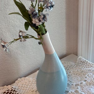Signed Priscilla Mid Century Modern Blue Aqua Matte Glaze Vase, Sculptural Ceramic Decor