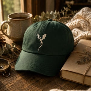 Fantasy Reader Hat | Minimalist Dragon Embroidered Dad Hat | Dragon Lover Gift | Outdoor Adventure Cap