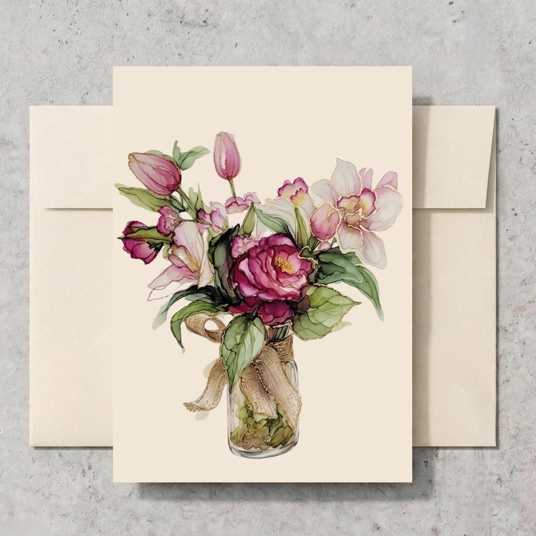 Premium Floral Vase Set of 5 Blank Cards W/envelopes Gift Set Thinking ...
