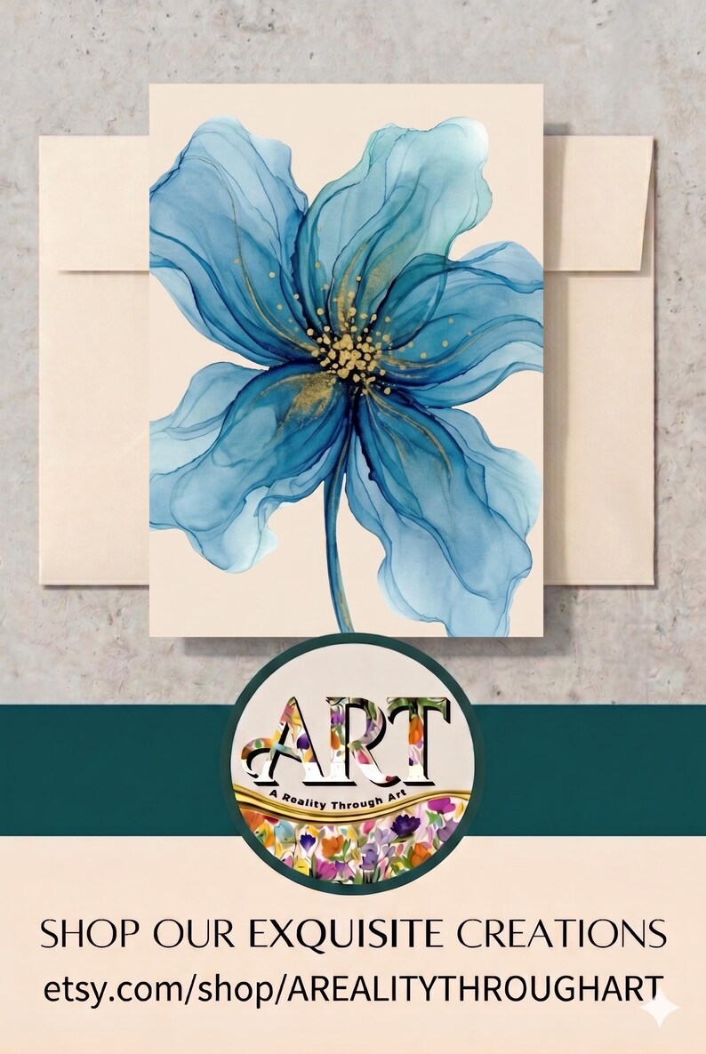 Teal Floral Set of 5 Blank Cards W/envelopes Gift Set Congratulations ...