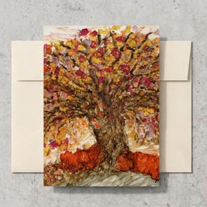 Fall Tree Set of 5 Blank Cards w/Envelopes Gift Set for Friend Thank You Card Note Tree of Life Card Card for Graduation Framed Art Gift