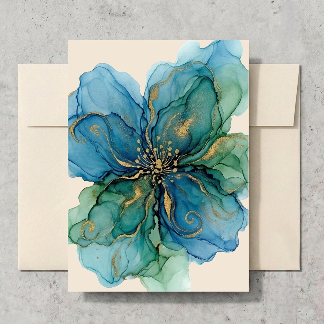 Teal Floral Set of 5 Blank Cards W/envelopes Gift Set Congratulations ...