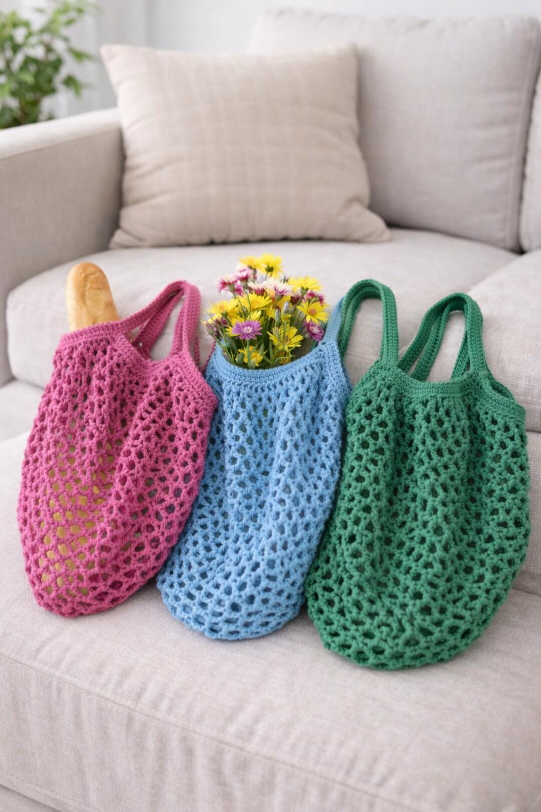 Crochet Mesh Market Tote Pattern PDF, Large Reusable Crochet Grocery ...