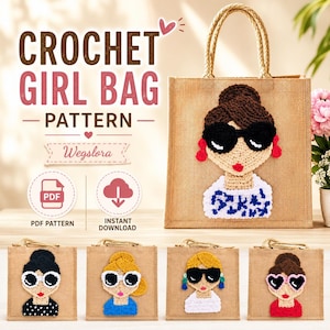 Crochet Doll Face Bag Pattern PDF, Girl Applique Crochet Pattern, Tote Bag Decoration, Cute Crochet Girl, Instant Download