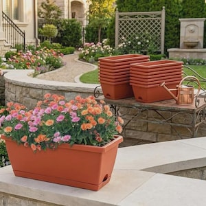 Rectangular Window Box Planter with Saucer, 16.6 Inch Herb Flower Pot