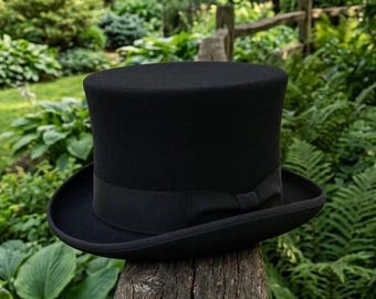 Sombrero de copa de fieltro de lana negro: accesorio clásico victoriano, steampunk y para ocasiones formales.