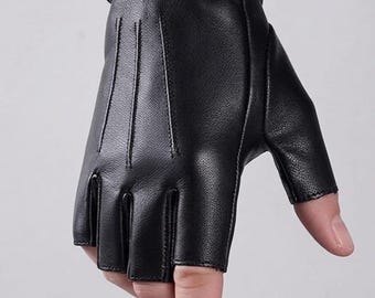 SCHOTT N.Y.C 1980s Men Winter GLOVES & Logo ~ Black Leather