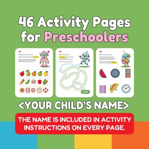 Personalized Preschool Activity Book with Your Child’s Name | Preschool Worksheets | Robots Learning Workbook for Homeschool