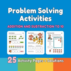 Kindergarten Math Word Problems | Addition & Subtraction to 10 | 25 Printable Problem Solving Activities PDF