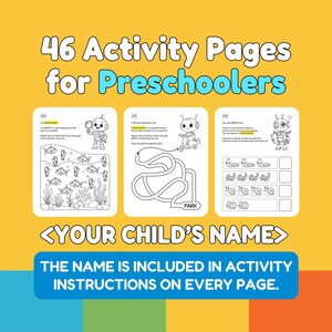 Personalized Preschool Activity Book with Your Kid’s Name | Cute Robots Learning Workbook | Preschool Worksheets for Homeschool