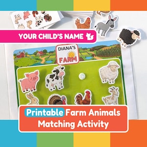 Personalized Farm Animals Matching Activity | Toddler Busy Book Printable | Velcro Learning Binder | Preschool File Folder Game PDF