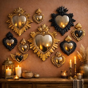 Miroir Sacred Heart Ex Voto : décoration murale baroque dorée soleil
