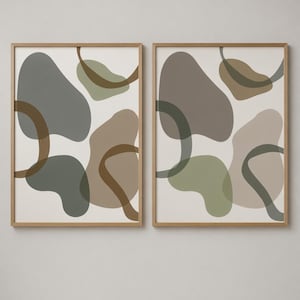 Set of 2 Abstract Wall Art Prints, Neutral Beige Green Poster, Organic Shapes Artwork, Mid Century Modern Decor, Printable Download