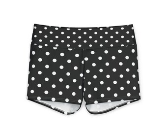 Black Polka Dot Yoga Shorts | High Waist Workout Bottoms