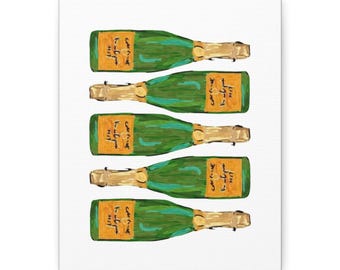 Champagne Bottles Stretched Canvas | Pop Art Bubbly Wall Art