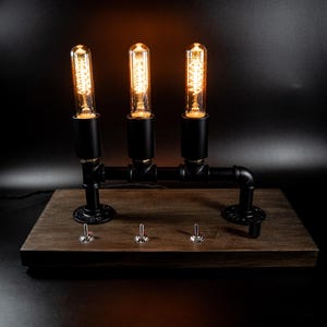 Steampunk Triple Edison Bulb-tafellamp "Candle 7.0", industriële pijplamp met tuimelschakelaars en dimmer, rustiek loftdecor, herencadeau