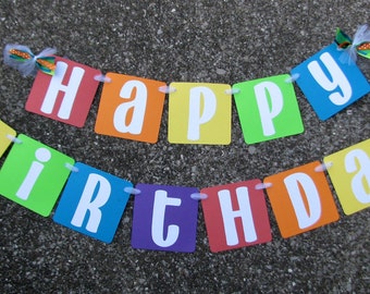 Rainbow Happy Birthday Celebration Banner for Rainbow or Candyland Themed Party