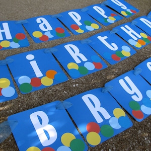 Personalized Blue Bouncy Ball Happy Birthday Cardstock Square Party Banner