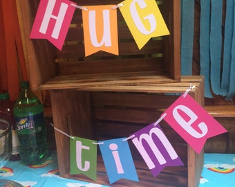 HUG TIME Rainbow Banner for Birthday Party Cake Table / Display Table / Photo Prop