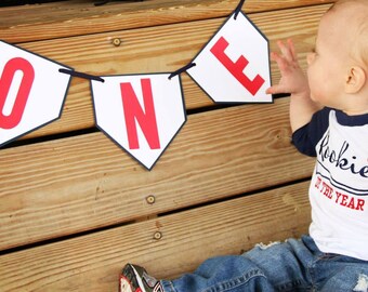 Baseball HIGH CHAIR BANNER in Home Plate Shape for First Birthday / Photo Prop / Party Decoration / Dessert or Gift Table Setup