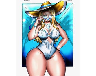 Summer Emma Frost Inspired Art Print I White Queen Comic Wall Art | YoruDrawz