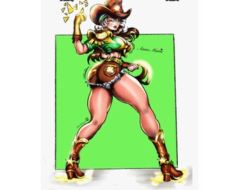 Cowgirl Rogue Inspired Art Print | Western X-Men Wall Art | Southern Superhero Pinup Poster | YoruDrawz