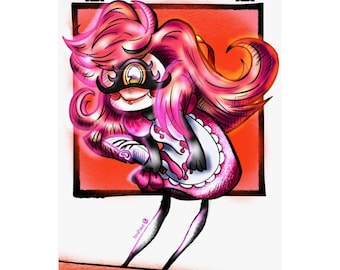 Lámina de fan art de la sirvienta demonio caótica, arte mural inspirado en el anime, estilo YoruDrawz.