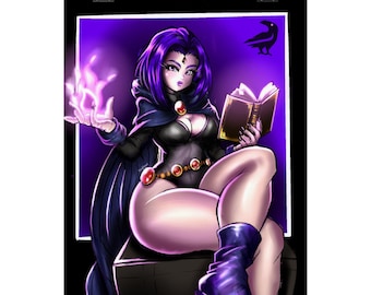 Raven Inspired Art Print | Dark Gothic Superhero Wall Art | Mystical Anime Style Poster | YoruDrawz